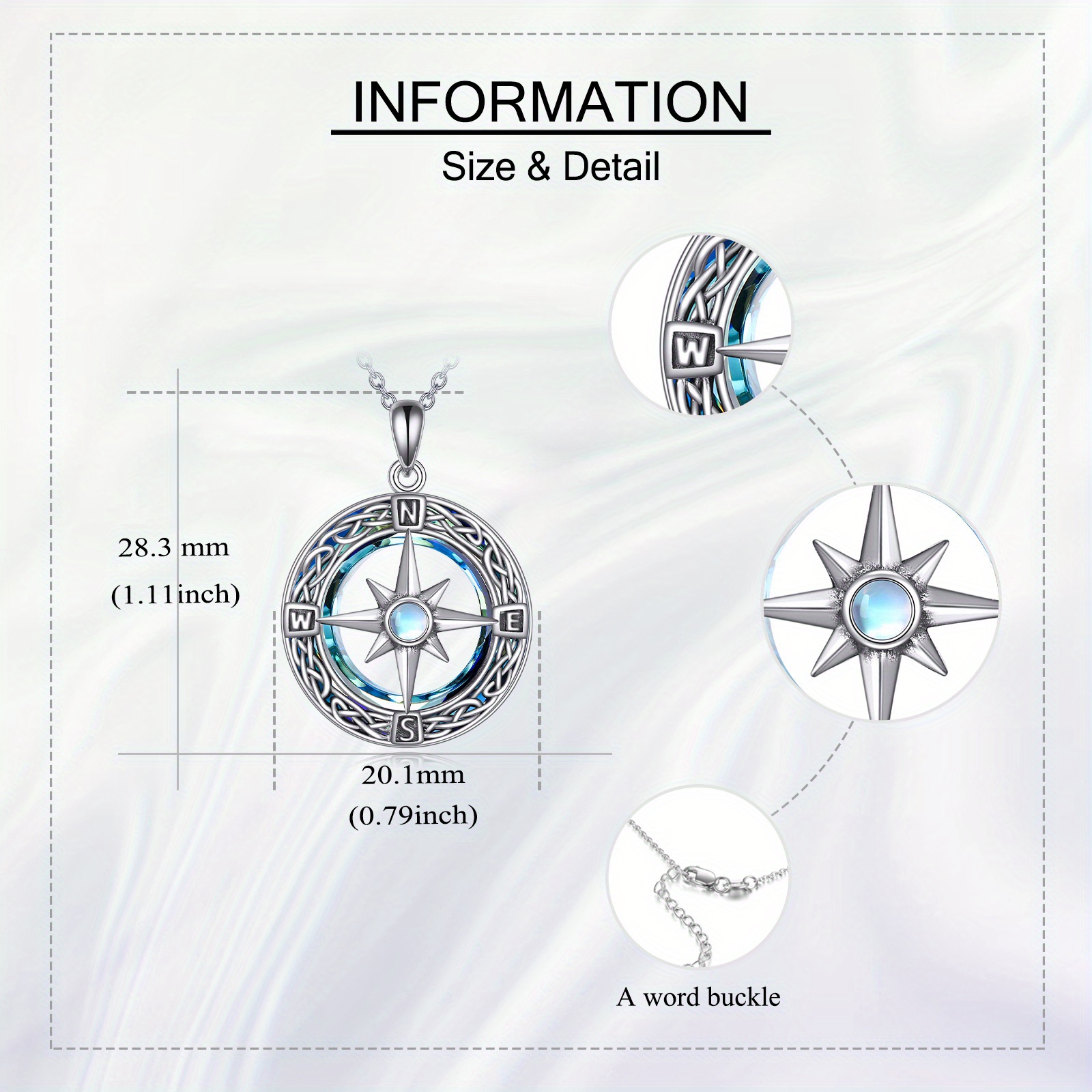 Women's 925 Sterling Silver Celtic Knot Compass Necklace with Blue Gemstone